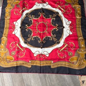 Vintage Zita~Silk Scarf with Baroque Chain & Equestrian Print - 100% silk
